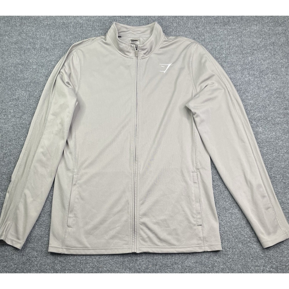 Gymshark Track Jacket Mens Large Gray Full Zip Mesh Sleeve Activewear